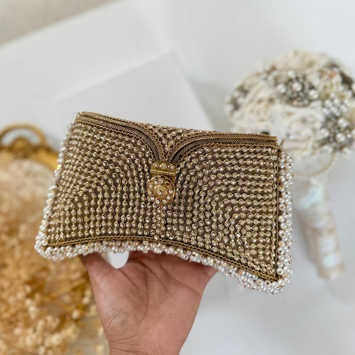 Handmade Bridal Clutch – Iridescent Pearl Embellished Evening Bag