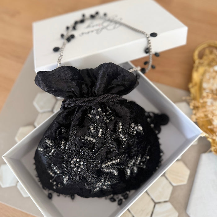 Handmade Velvet Potli Bag – Whimsical Floral Evening Bag