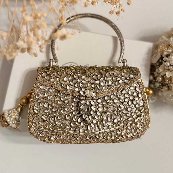 Handmade Kundan Brass Clutch: Vintage Style Wedding Handbag