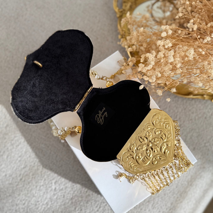 Antique Style Brass Clutch: Gold Vintage Style Floral Handbag