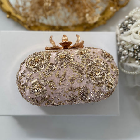 Dusty Pink Zardosi Bridal Clutch: Velvet Evening Bag