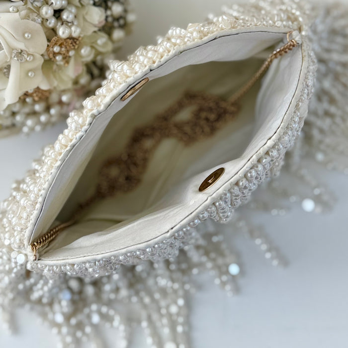 Pearl Fringe Evening Bag – Ivory Bridal Clutch