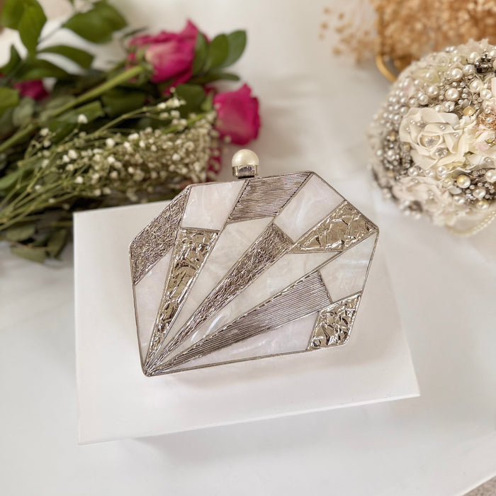 Silver Plated Clutch: Mother of Pearl Evening Bag