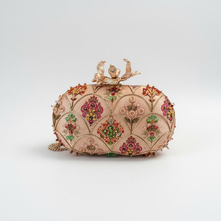 Multicolor Jewel Oval Clutch: Hand-Embroidered Oval Bag