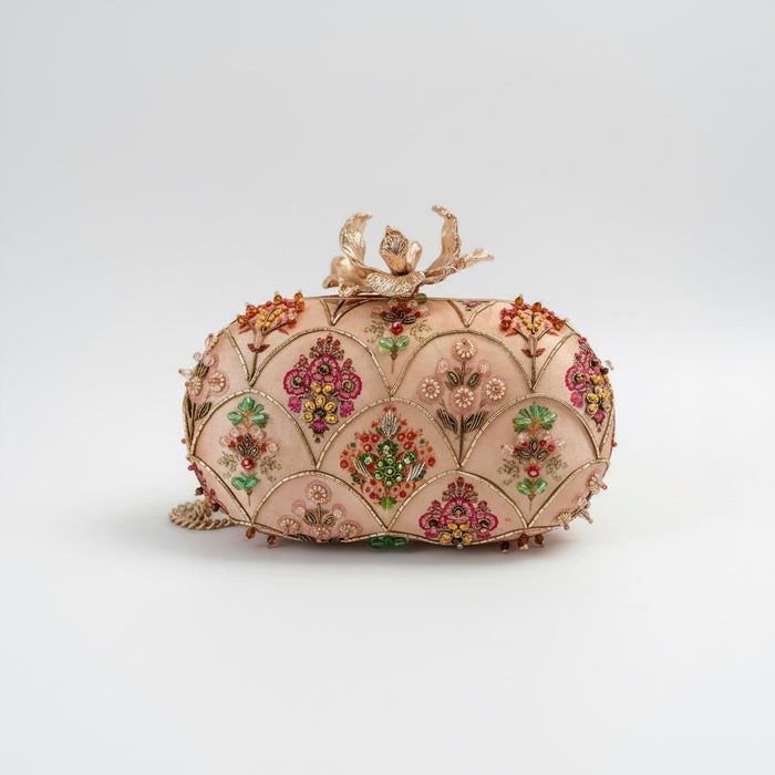 Multicolor Jewel Oval Clutch: Hand-Embroidered Oval Bag