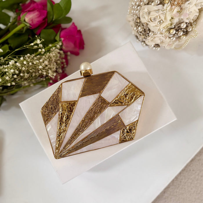 Gold Plated Clutch: Mother of Pearl Evening Bag