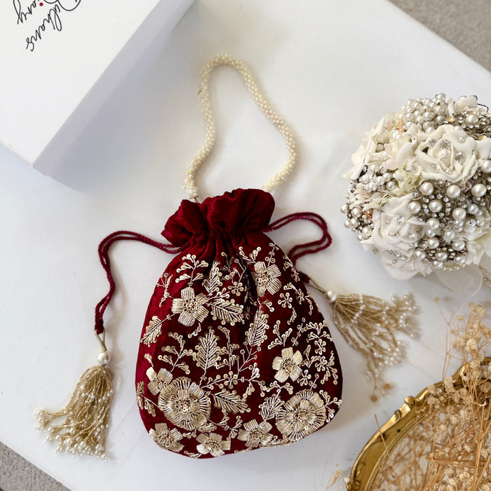 Maroon bridal potli bag