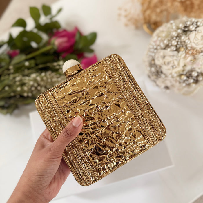 Gold Statement Clutch: Mother of Pearl & Crystal Evening Bag