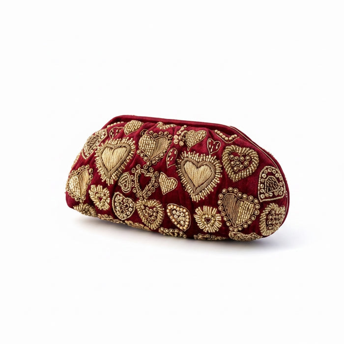 Maroon Velvet Evening Pouch Bag | Traditional Zardosi Embroidery