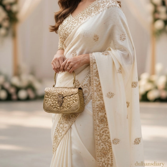 Gold Plated Brass  Clutch: Vintage Style Evening Bag With Top Handle