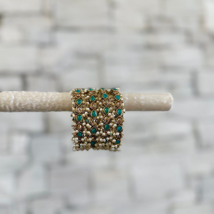 Bridal Polki Bangle Set: Pearl Blue Bangles