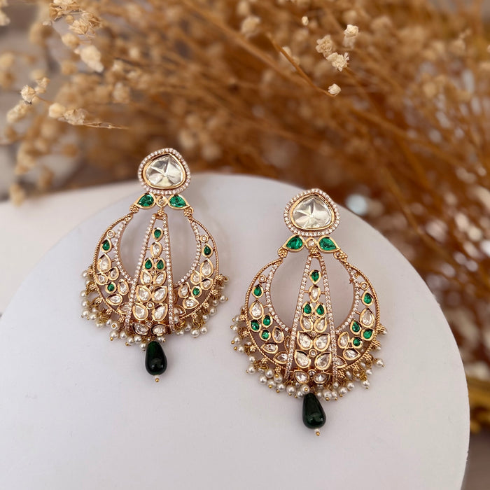 Original Kundan Foil Brass Earrings with Gold Plating & Micron Polish