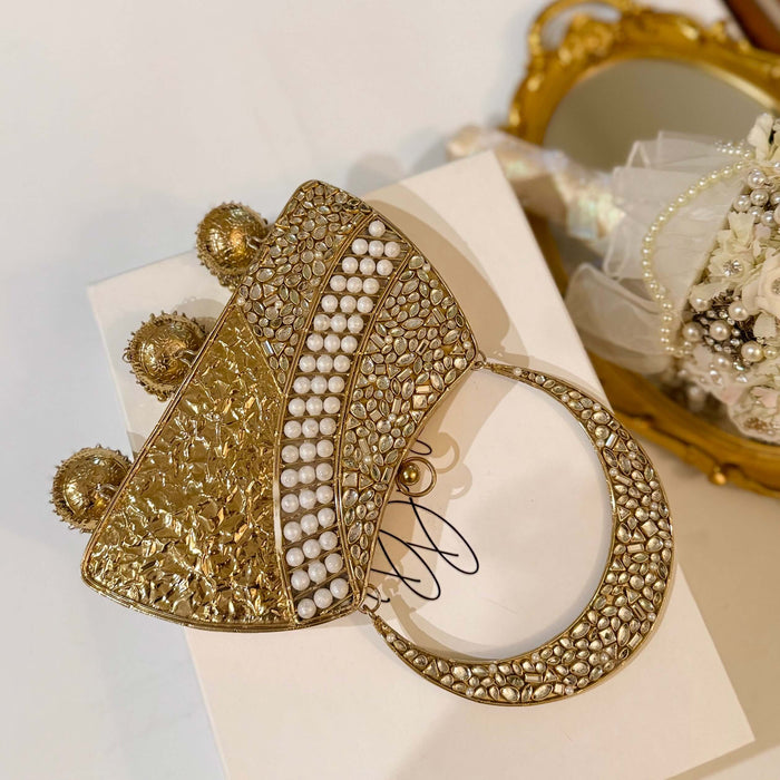 Kundan Brass Clutch with Jhumka Vintage Style Handbag