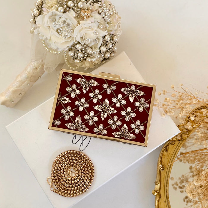Maroon Velvet Bridal Clutch : Zardozi Work Evening Clutch