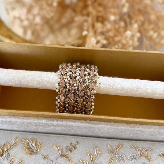 Bridal Polki Bangle Set: Pearl Pink Bangles