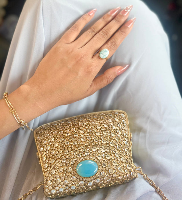 Natural Larimar Ring with Brass - Statement Jewelry
