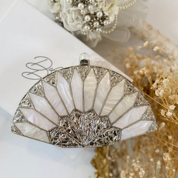 Mother of Pearl Silver Fan Clutch
