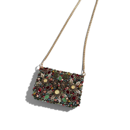 Multicolor Hand-Embroidered Mini Kundan Clutch