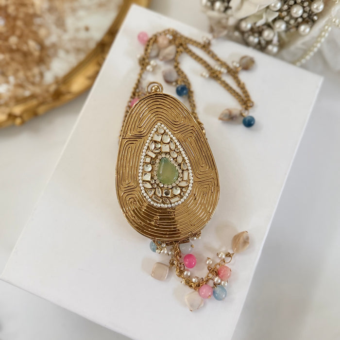 Sage Green Onyx Tear Drop Mini Clutch -Natural Gemstone Clutch