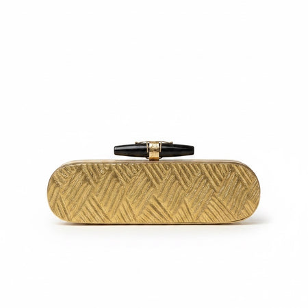 Gold Plated Antique Style Brass Clutch With Black Clasp