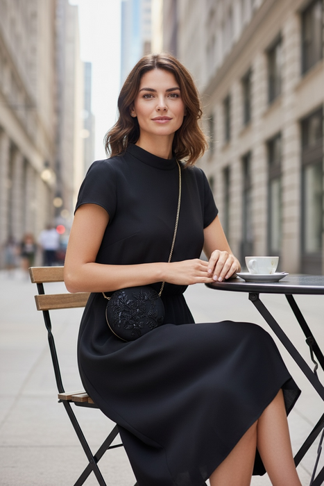 Black Round Shape Mini Clutch: Handmade Statement Bag