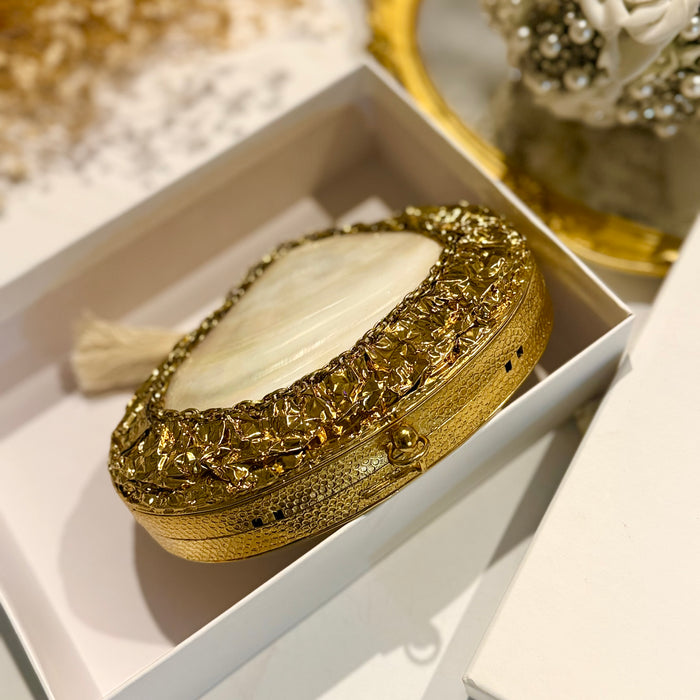 Natural Shell Clutch | Brass Frame Statement Clutch