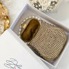 Mini Gold Crystal Bridal Clutch: Pearl Handle Wedding Evening Bag