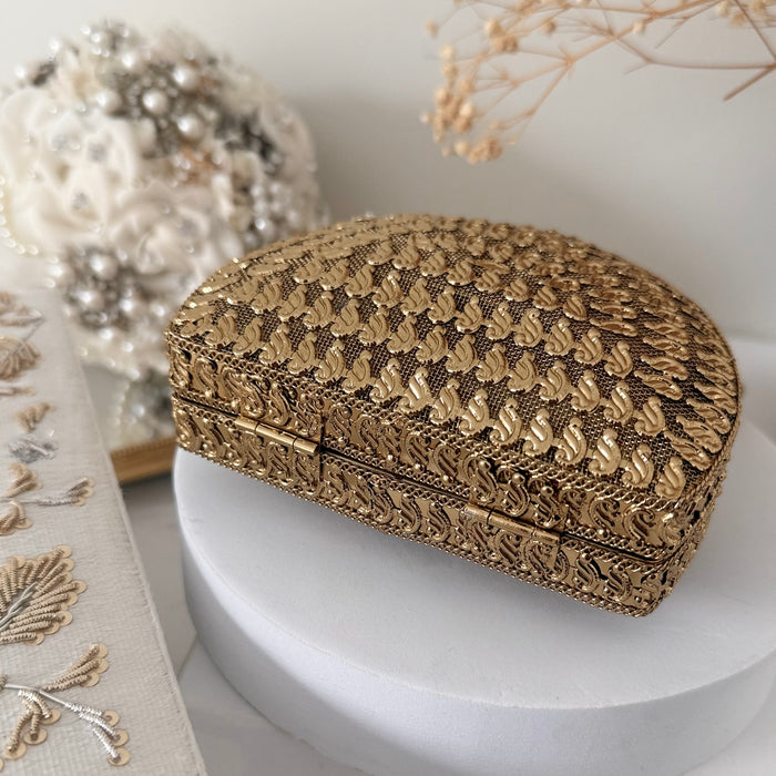 Mini Statement Antique Gold Metal Clutch
