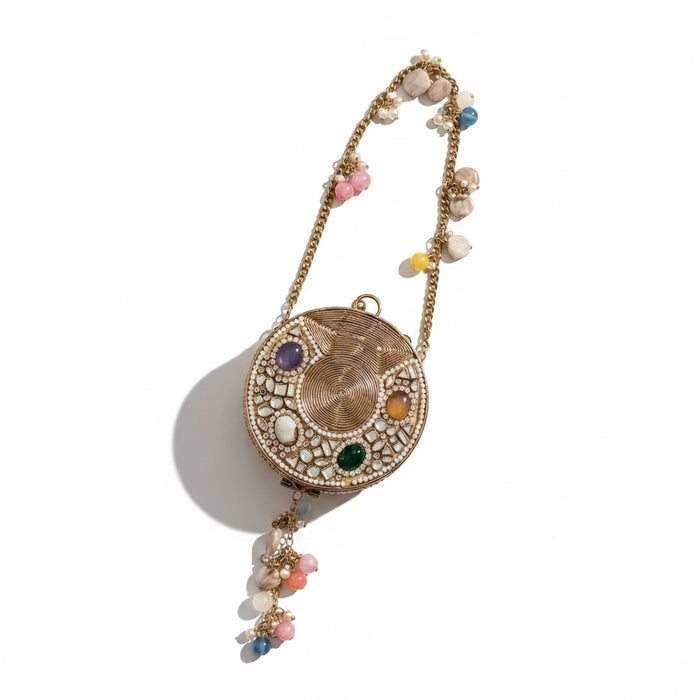 Mini Multi-Color Natural Gemstone Round Clutch