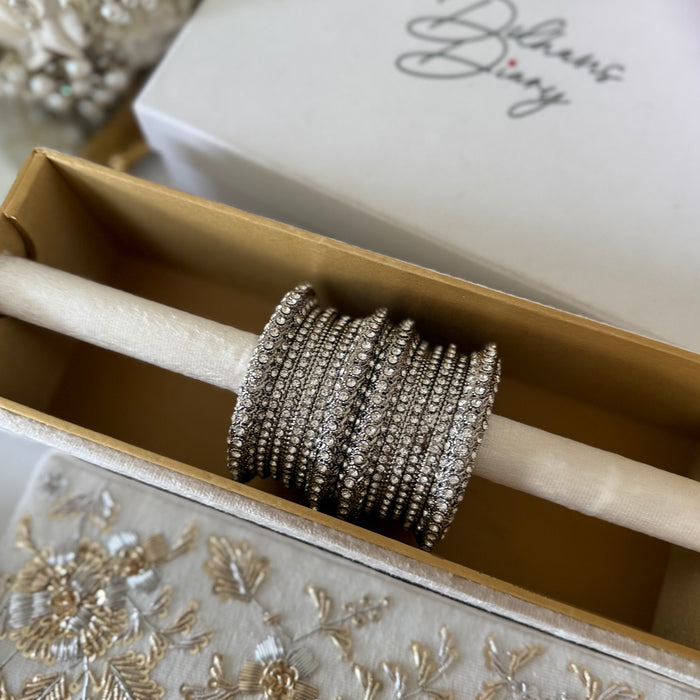 Silver Finish Bridal Bangle Set: Bangle Set With Stones