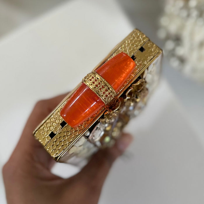 Mini Mother of Pearl Clutch : Gold Statement Clutch
