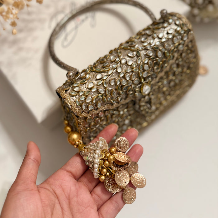 Handmade Kundan Brass Clutch: Vintage Style Wedding Handbag