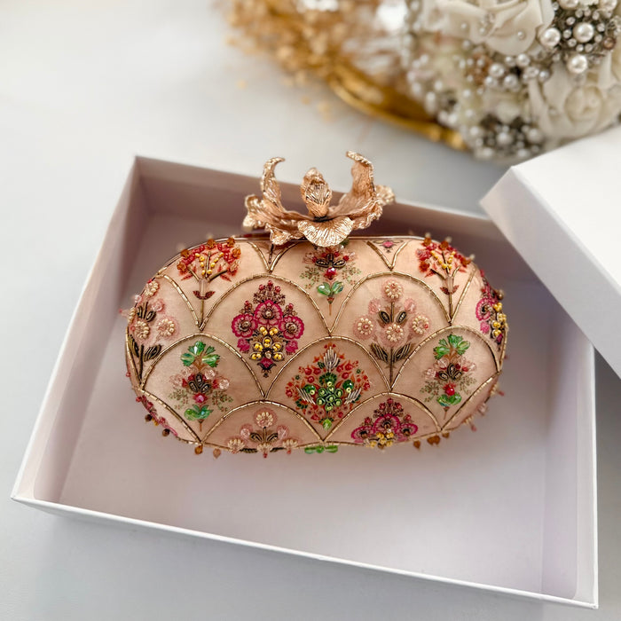 Multicolor Jewel Oval Clutch: Hand-Embroidered Oval Bag