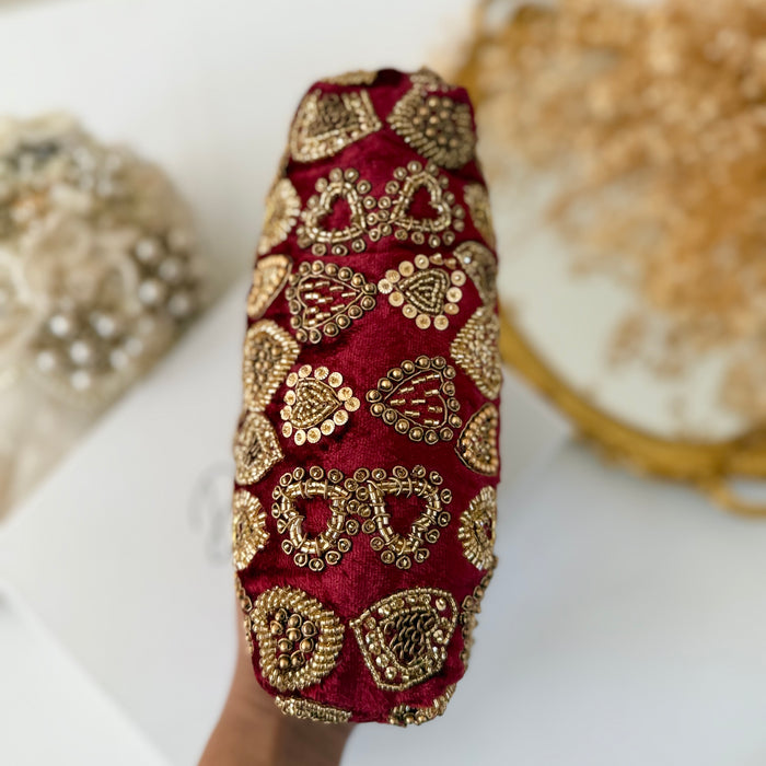 Maroon Velvet Evening Pouch Bag | Traditional Zardosi Embroidery