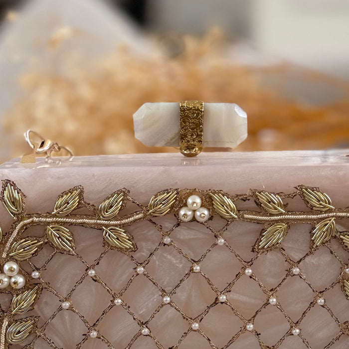 Hand-Embroidered Bridal Clutch: Ivory & Gold Wedding Evening Bag
