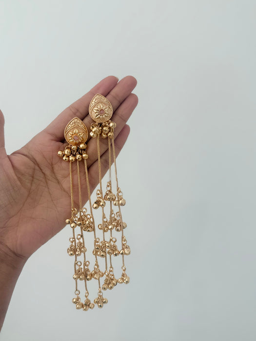 Kashmiri Jhumkas: Multicolor Gold Plated Earrings