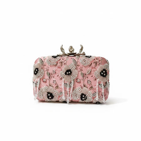 Hand-Embroidered Clutch Bag | Pink Floral Purse