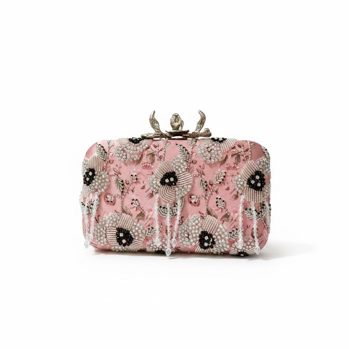 Hand-Embroidered Clutch Bag | Pink Floral Purse