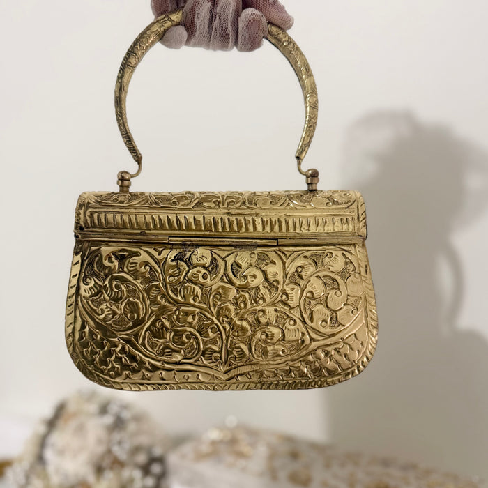 Gold Plated Brass  Clutch: Vintage Style Evening Bag With Top Handle