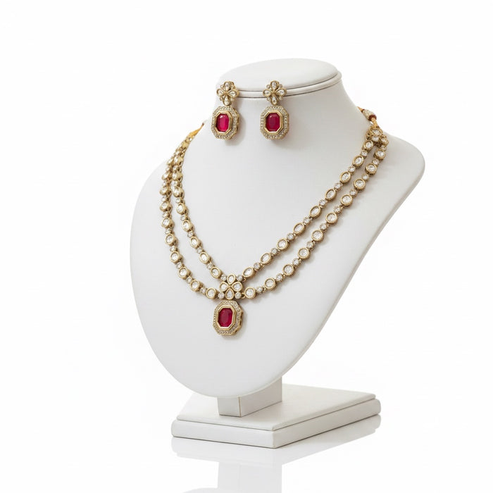 Ruby Red Kundan Necklace Set: Necklace and Earring Set