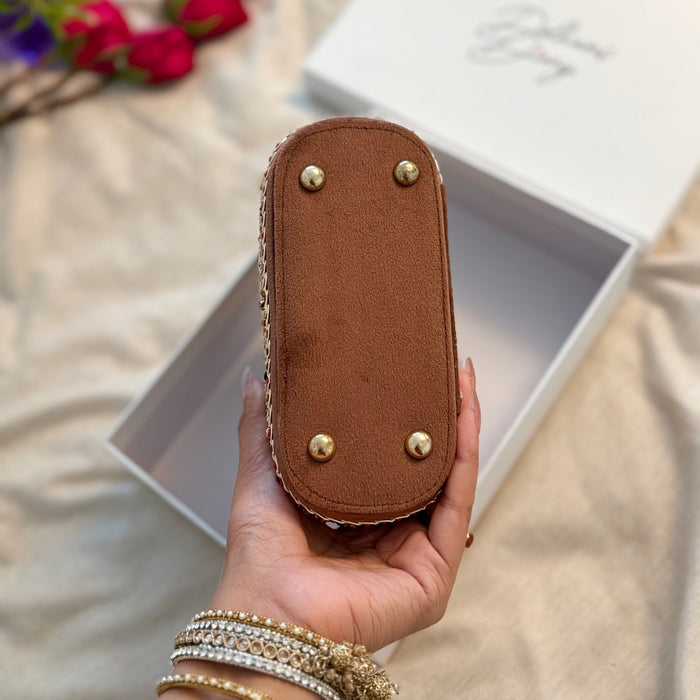 Embroidered Vanity Case Bag | Hand Embroidered Suede Bridal Bag