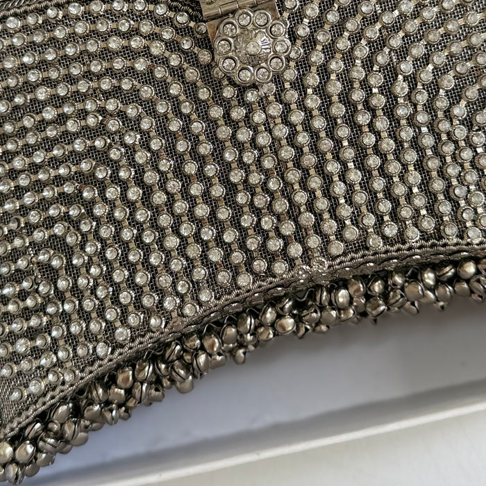 Silver Bridal Clutch – Iridescent Stone Embellished Evening Bag
