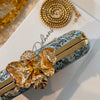 Teal Blue Hand-Embroidered Clutch With Large Flower Clasp 