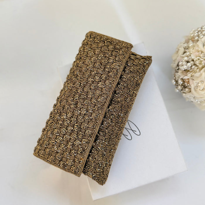 Handmade Antique Bronze Beaded Clutch: Bridal Evening Bag