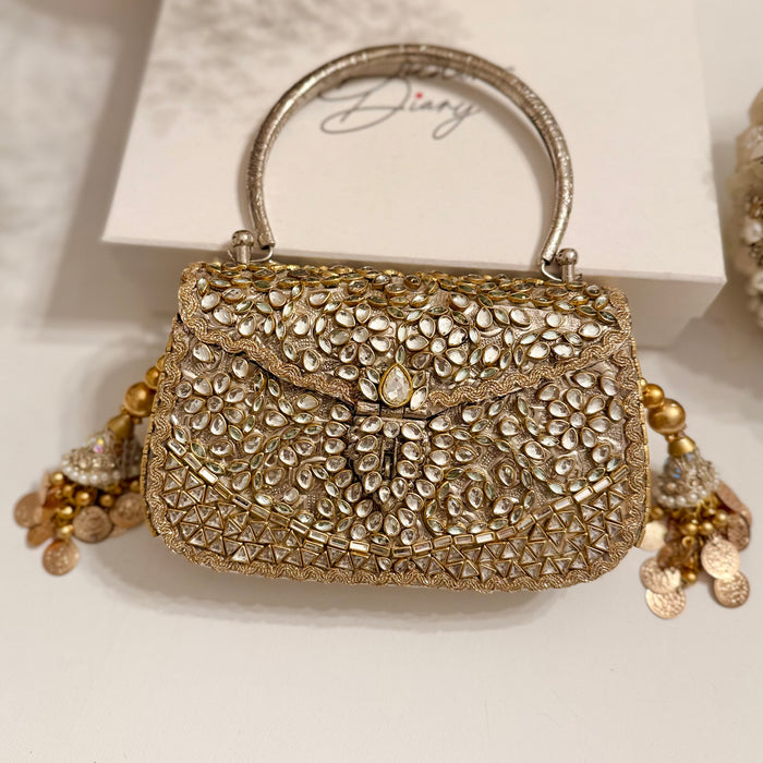 Handmade Kundan Brass Clutch: Vintage Style Wedding Handbag