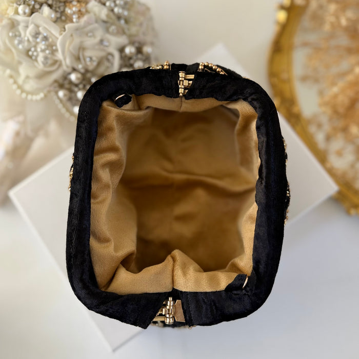 Black Velvet Evening Pouch Bag | Traditional Zardosi Embroidery