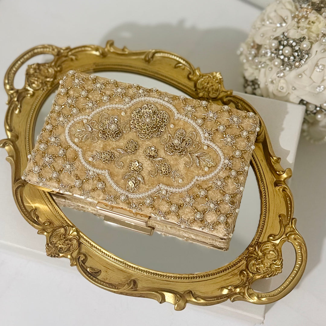 Gold Velvet Bridal Clutch: Zardosi Wedding Purse