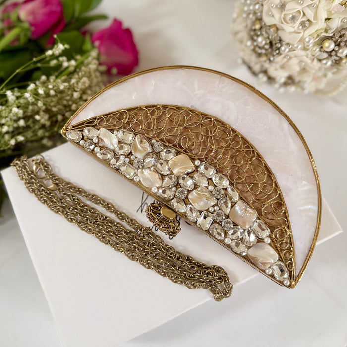 Moon Inspired Clutch-  Mother of Pearl Brass Clutch