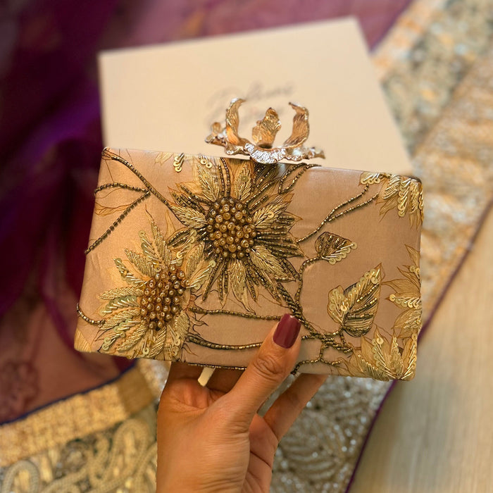 Champagne Sunflower Clutch | Floral Evening Bag
