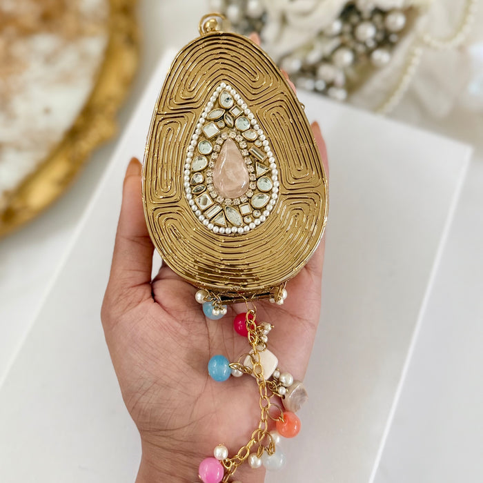 Rose Quartz Tear Drop Mini Clutch -Natural Gemstone Clutch